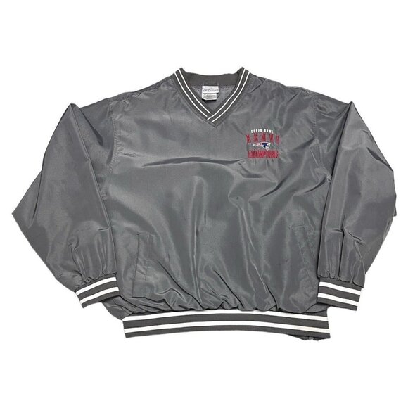 Vintage Y2K New England Patriots Retro REEBOK Super Bowl Grey Bomber Windbreaker - Picture 1 of 5